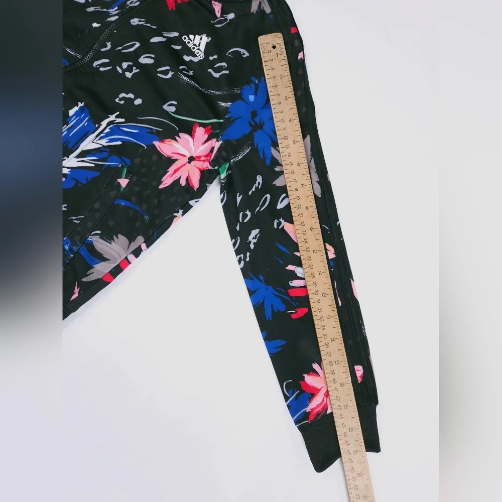 Adidas Girls Black Pink Spring Floral Tricot Tropical Track Jacket Size 10-12